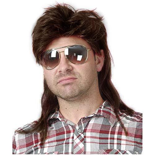 European and American wig men's mullet wig brown curly hair 80s punk vintage role-playing Halloween wig set