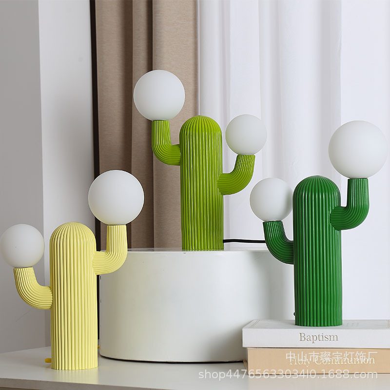 Cross-Border Direct Supply of Dopamine-Style French Cream-Style Bedside Table Lamp for Master Bedroom, Creative Artistic Cactus Decorative Atmosphere Lamp