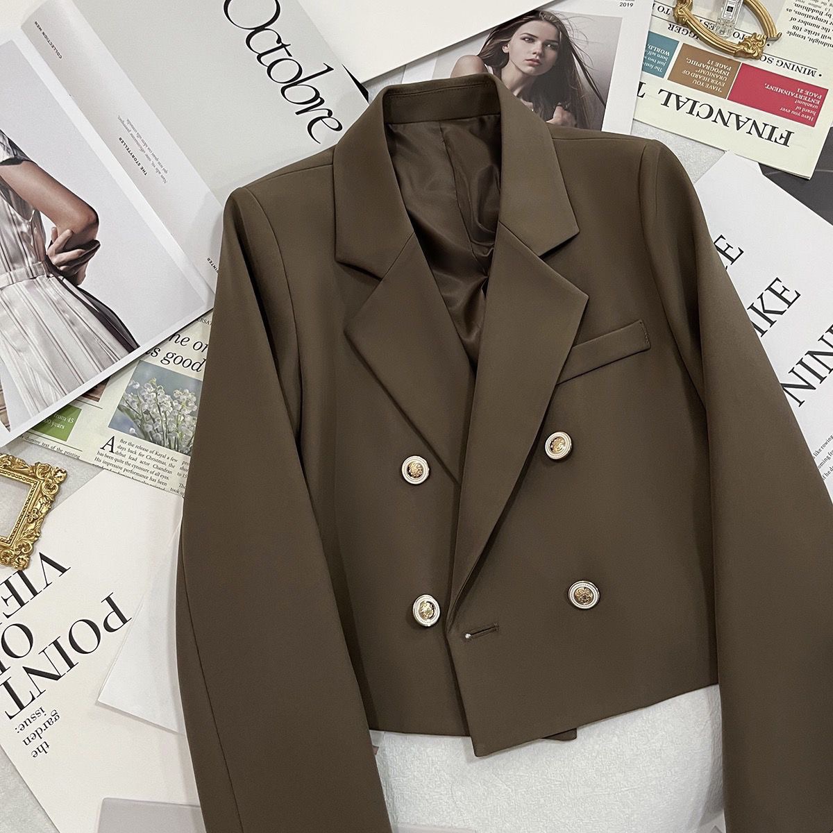 Nuovo cappotto da completo doppio petto in tinta unita versatile dimagrante a maniche corte per capispalla stile donna_voghion.com