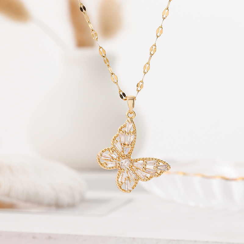 Fashion Butterfly Titanium Steel Plating Zircon Pendant Necklace display picture 4