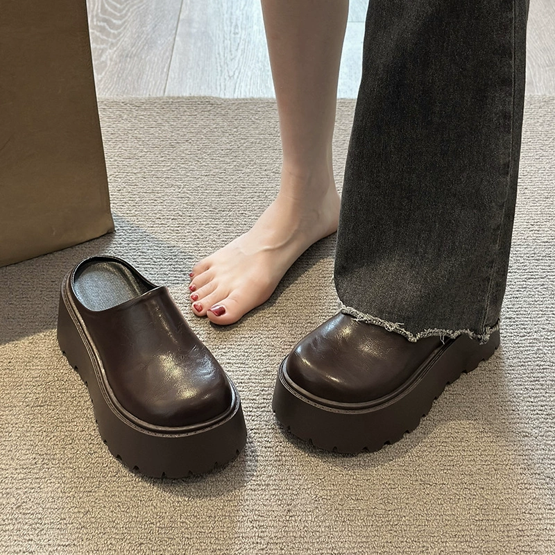 Slippers platform, universal high footwear, genuine leather, 2025 years, trend of season, for teenagers