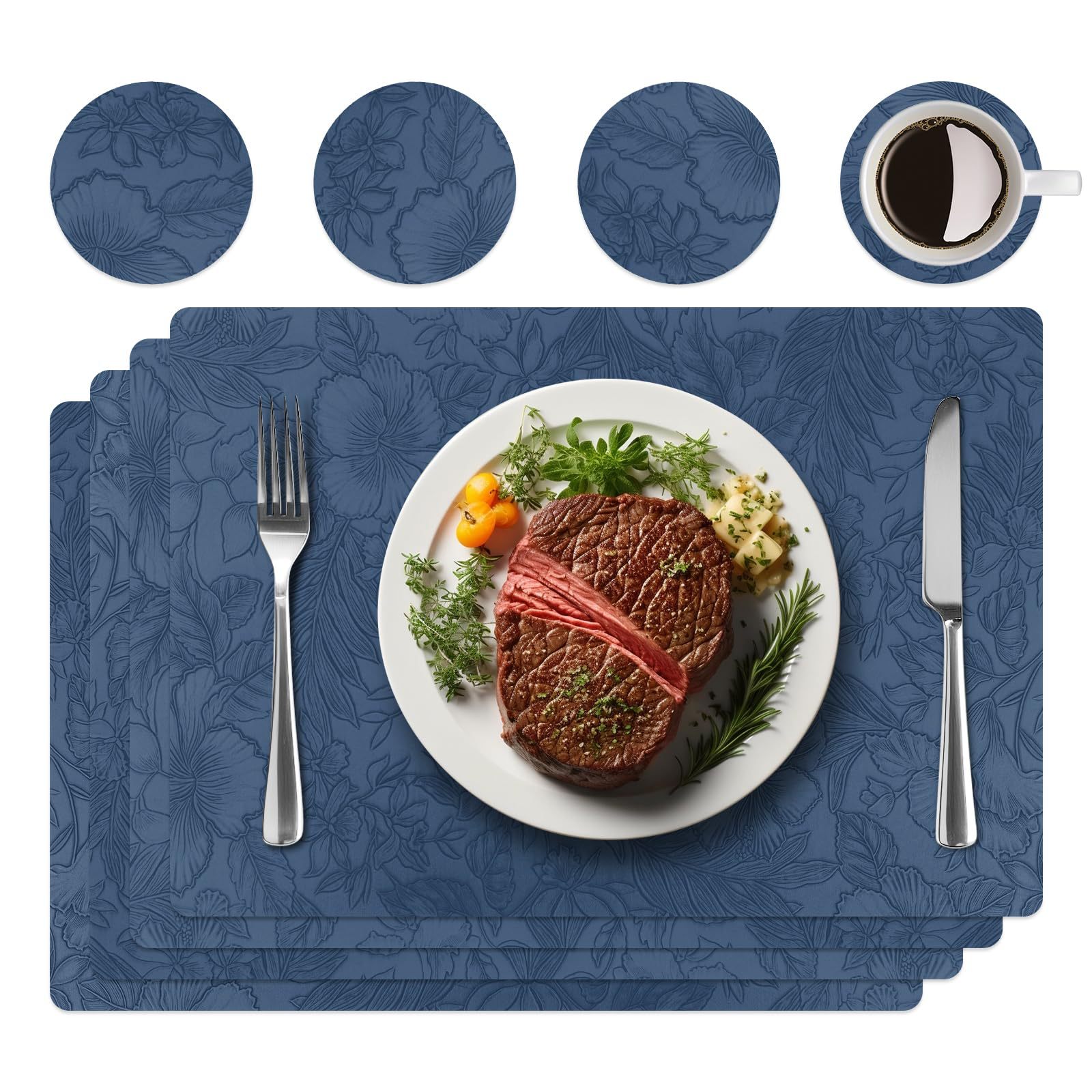 Flores en relieve almohadillas de cuero anti-deslizante almohadillas de pvc almohadillas de mesa de aislamiento térmico almohadillas de tazas de hotel doméstico transfronterizo