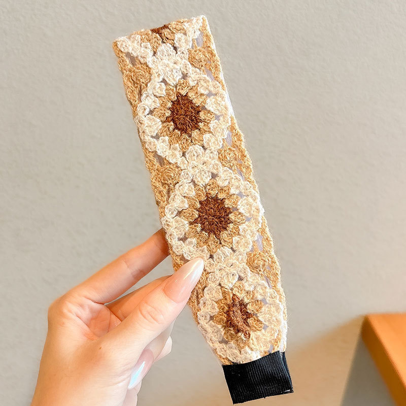 Flor triturada de punto banda de cabello fijación francesa velcro pegatinas para el cabello mujeres no comprimen el cabello lavar la cara banda de cabello tocado