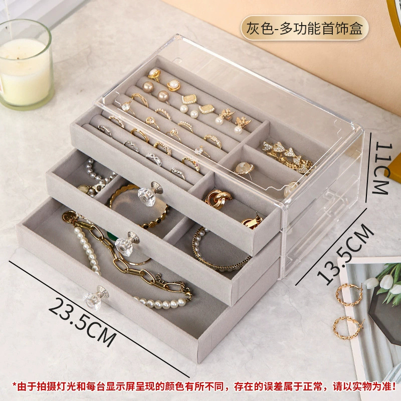 손잡이가 있는 회색 서랍 3개(OPP 가방))