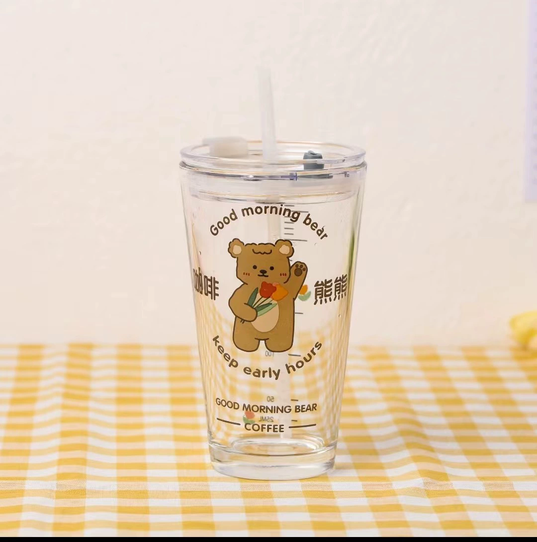 Стакан для воды с Cartoon Glass, силиконовая трубочка, 401–500 мл милая летняя кружка