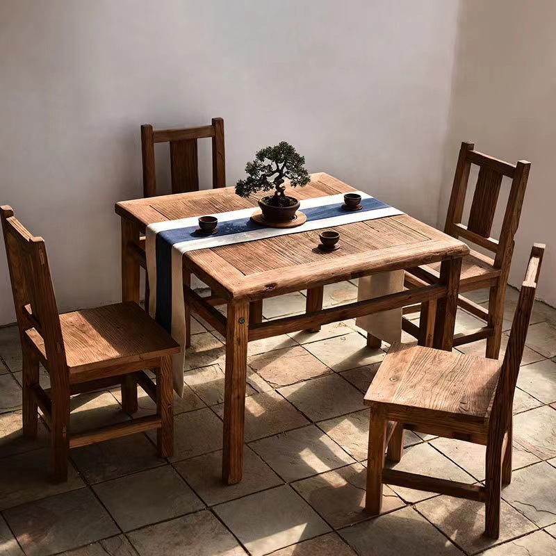 Old Elm Eight Immortals Table Home Simple Combination Dining Table and Chair Set Old Door Panel Dining Table Hotel Dining Table