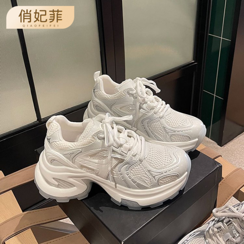 Thick-Soled Silver Daddy Shoes for Women 2025 Spring and Summer New Style Breathable and Heightening Internet Celebrity Street Ins Trbottomy Casual Sports Shoes