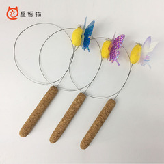 星智貓玩具逗貓棒木質材料蠶繭鋼絲響紙木製手柄寵物貓咪玩具用品
