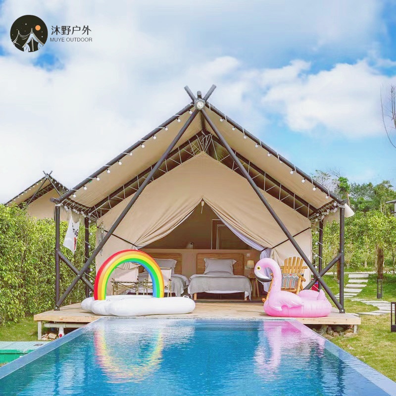 Muye al aire libre madera maciza campamento tiendas de camping en forma de herringe hotel playa de campo alojamiento nómada tienda de techo