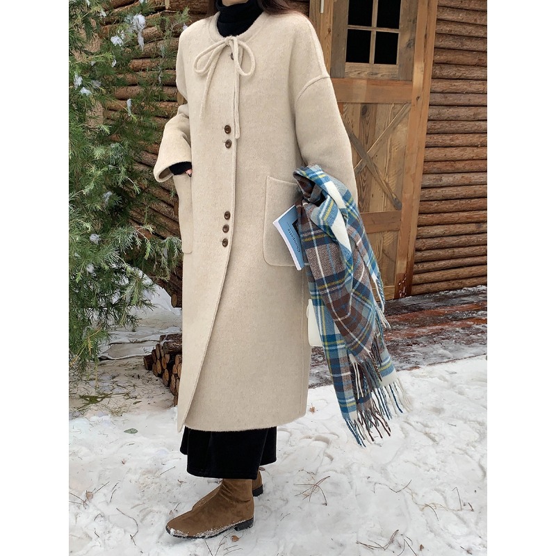 제 3 회 아침 코리안 활 레이스 업 양모 양면 트위드 코트 재킷 ZY2318