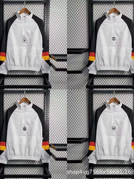 Wholesale Football Uniforms, Pullover Style, Half-Zip, Hoodless Windbreaker Jacket, White Single-Layer Inner Mesh, Adult Football Uniform