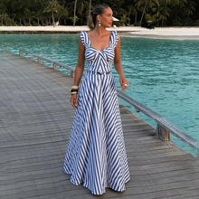 2025欧美泳装新款荷叶边蓝白条纹连体泳衣套装女跨境爆款25378