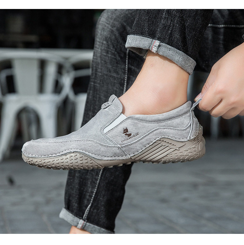 Giày nam cổ thấp kiểu Martin da thật size lớn, đế bằng, dây thun — D2085 màu kaki, D2085 màu xám chi tiết 20