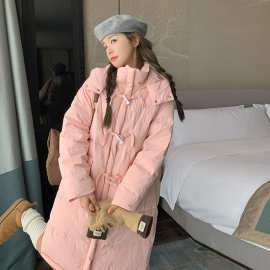粉色中长款羽绒服外套2023冬装新款韩版小个子加厚保暖女士羽绒服