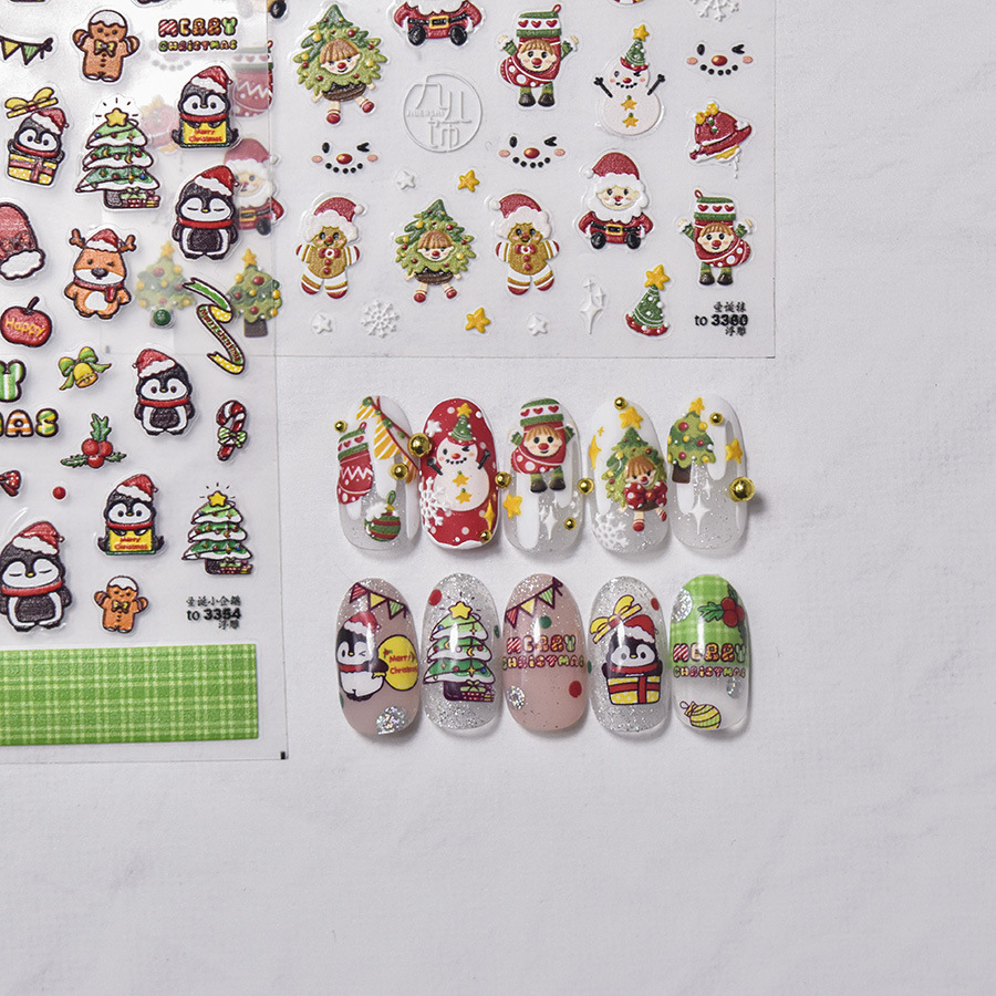 Tomoni en relieve pegatinas de uñas populares pegatinas de uñas vintage fábrica al por mayor japonés Navidad pingüino muñeco de nieve 3354