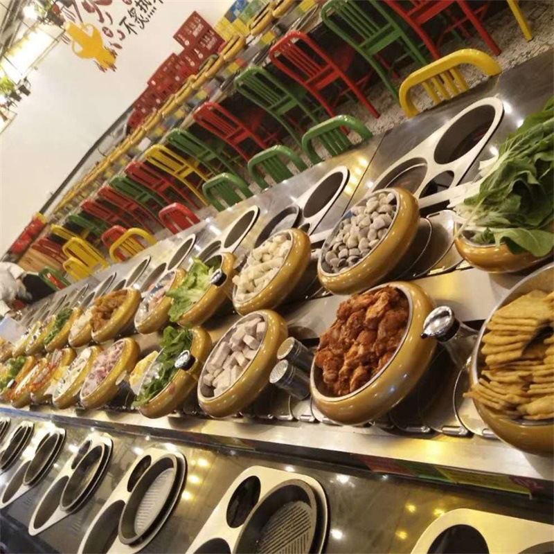 定 制自助涮烤一体回转小火锅设备回转设备智能送餐小火车设备