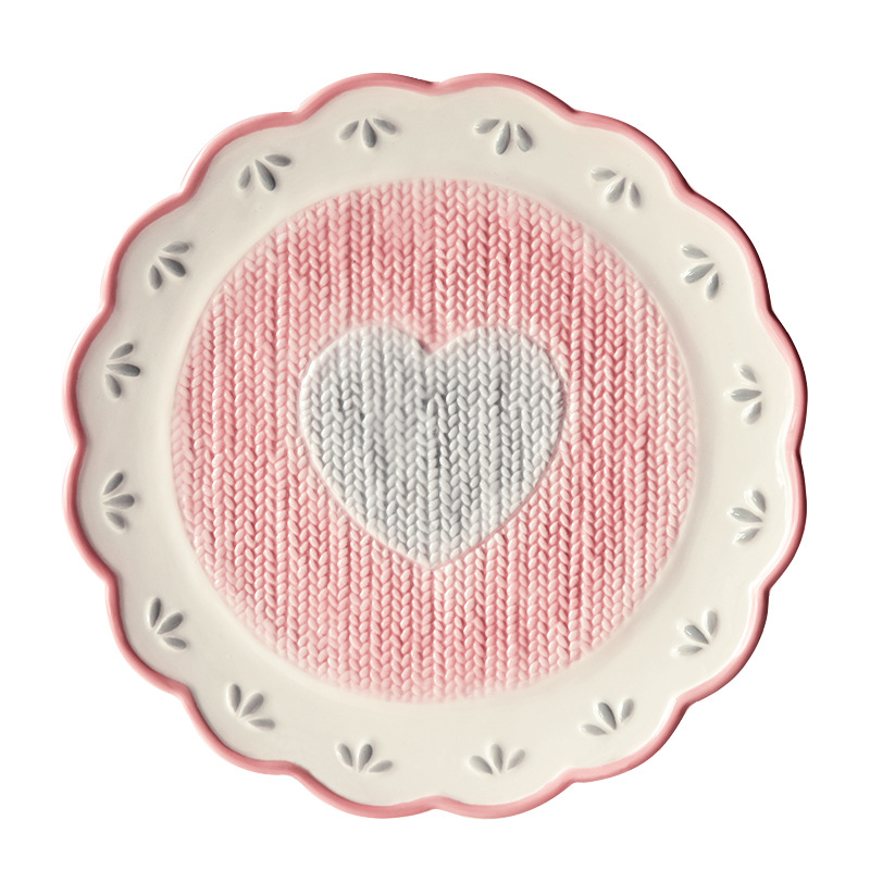 INS estilo hermosa chica en forma de corazón placa de cerámica plato de fruta Placa de postre de cerámica de punto Placa de flor PARTIDO placa de la torta