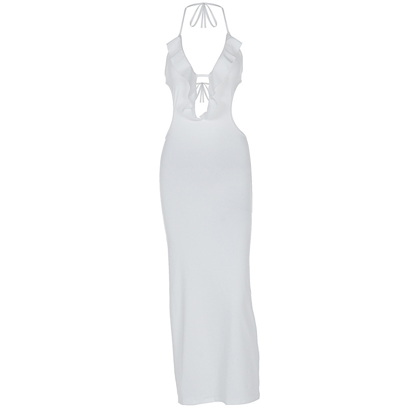 315g Weight Maxi Long Dress Dress Length Type Sleeveless Sleeve Length Strap Dress Dresses Type Spandex, Polyester Fabric Type High Waist Waist Line Holiday, Daily Occasion Halter Neck Neckline Slim Fit Type Solid Color Pattern Summer Season Women's Gender Streetwear Style Wholesale Women's Streetwear Solid Color Holiday Daily Halter Neck Sleeveless Strap Dress 36