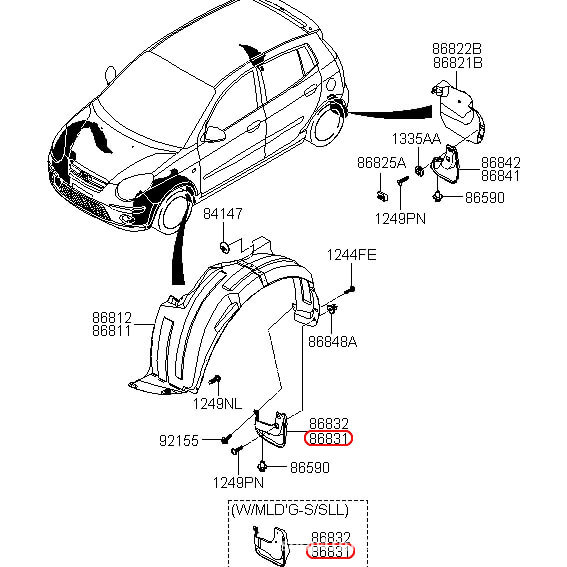 Suitable for Kia Picanto 2008-2010 Car Tire Fender 86831-07500 in Stock