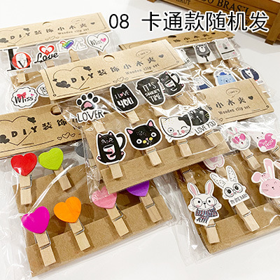 Decorativo de dibujos animados pequeño clip de madera floral flor Mensaje de embalaje pequeño clip de madera foto colgante de pared clip de color creativo