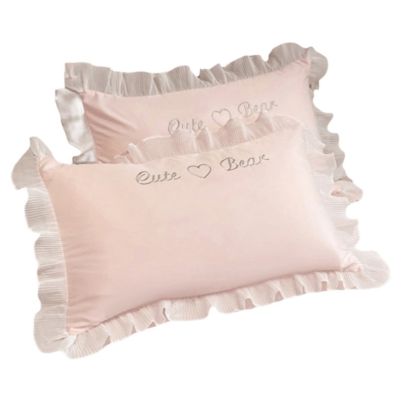 Funda de almohada de seda de hielo de verano estilo princesa, un par de fundas de almohada de encaje lavables, estilo fresco de verano 48cm x 74cm