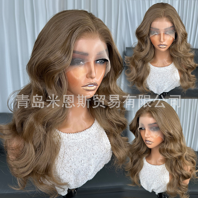 Tiktok Cross-Border Hot-Selling Lace Front Synthetic Fiber Wig with Realistic Scalp, In-Stock Factory Supply 13*4