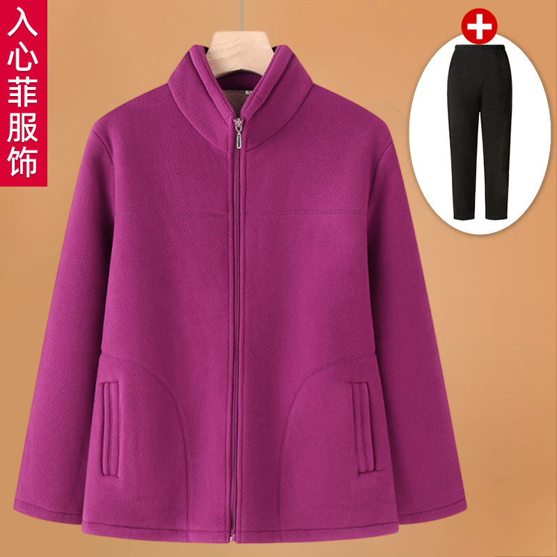 Grandma's Winter Fleece Jacket for Middle-Aged and Elderly Women, Fleece-Lined Thickened Warm Sweatshirt for Mothers, Sports Elderly
