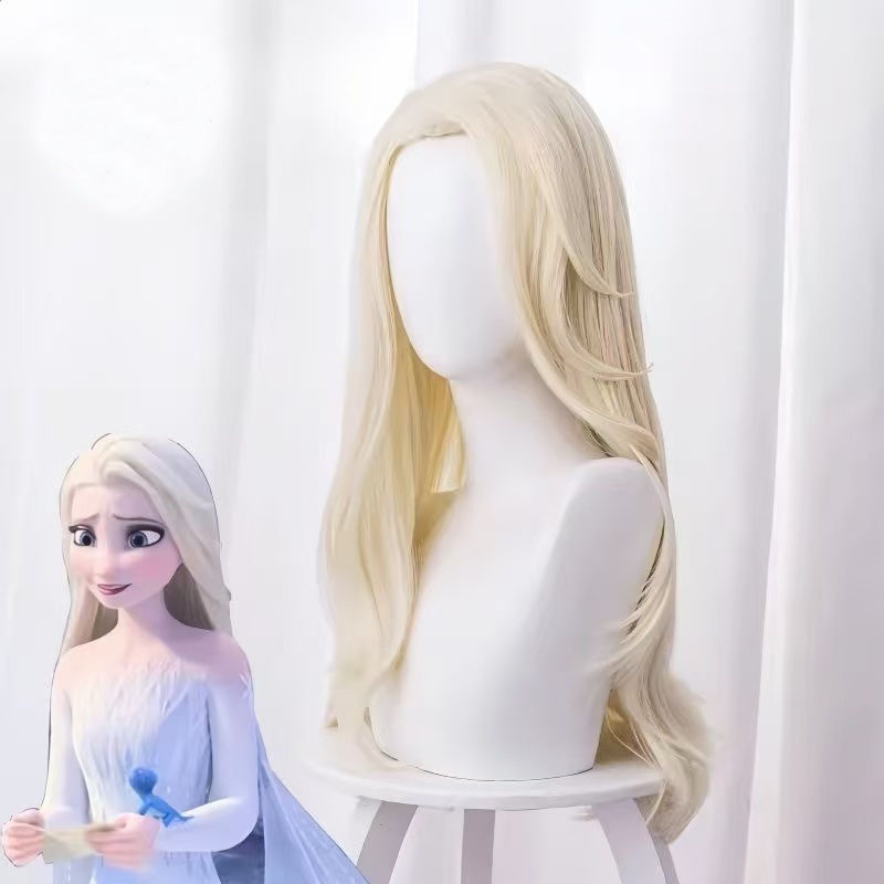 Silk Yi Frozen 2 Elsa Princess Elsa Cos Wig Simulated Scalp Top Light Golden Long Straight Hair