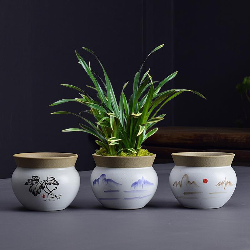 Chinese Style Breathable Coarse Pottery Flower Pot Ge Kiln Household Green Lobo Phalaenopsis Creative Distinctive Fleshy Pot Small Utensils Chinese Style Breathable Coarse Pottery Flower Pot Ge Kiln Household Green Lobo Phalaenopsis Creative Distinctive Fleshy Pot Small Utensils