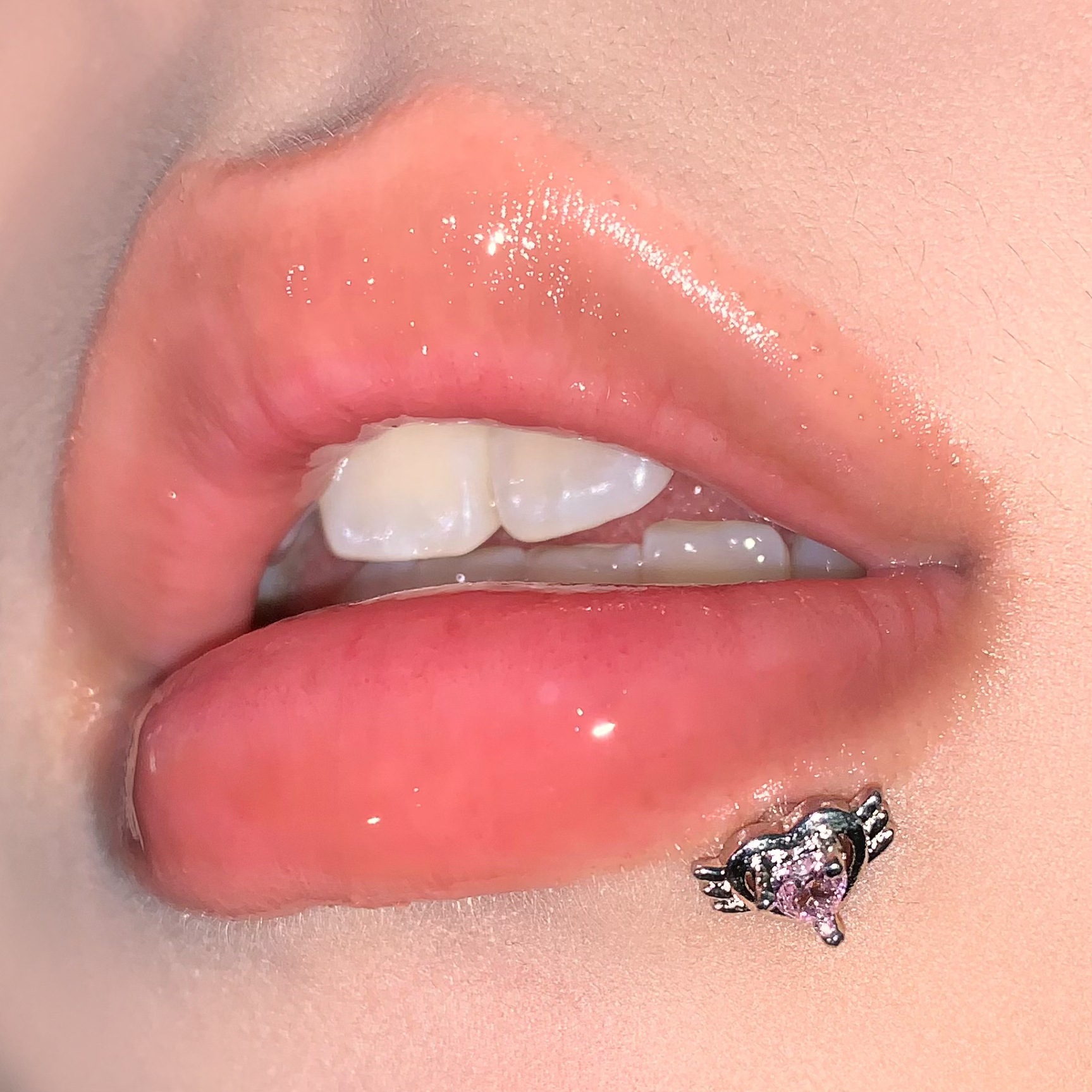 Labret stud lip piercing jewelry styling detail