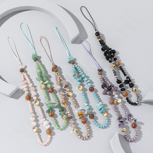 Amazon Summer New Natural Pebble Bead Phone Lanyard Chain Fashion Women's Short Phone Chain