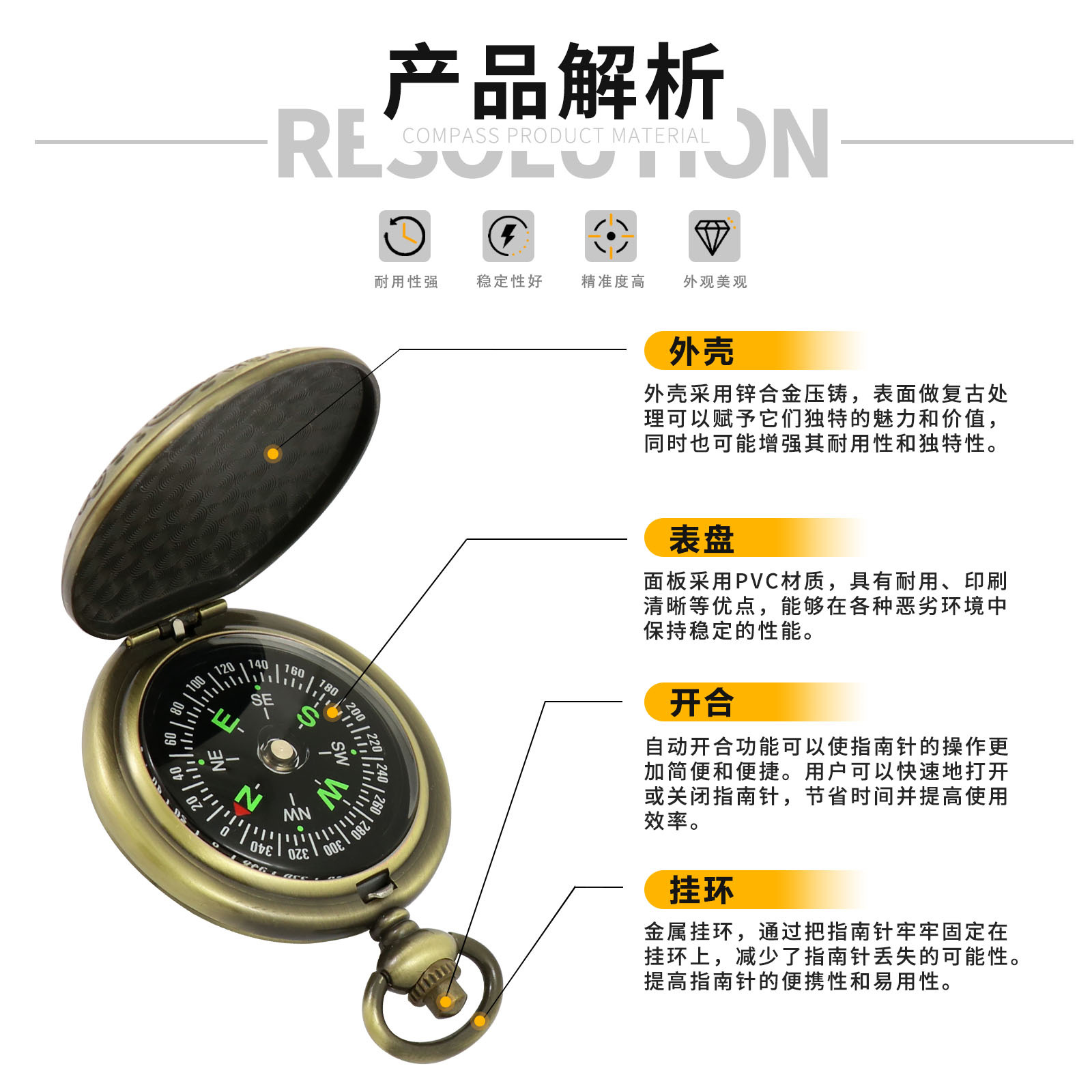 En stock J35A Metal Flip reloj de bolsillo brújula Norte aguja aleación de zinc brújula reloj de bolsillo al aire libre regalo de la vendimia