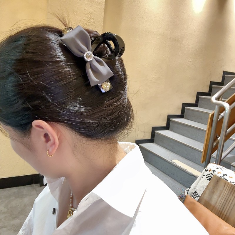 韩版气质布艺蝴蝶结抓夹大容量后脑勺盘发鲨鱼抓夹OL韩系发抓发饰|undefined
