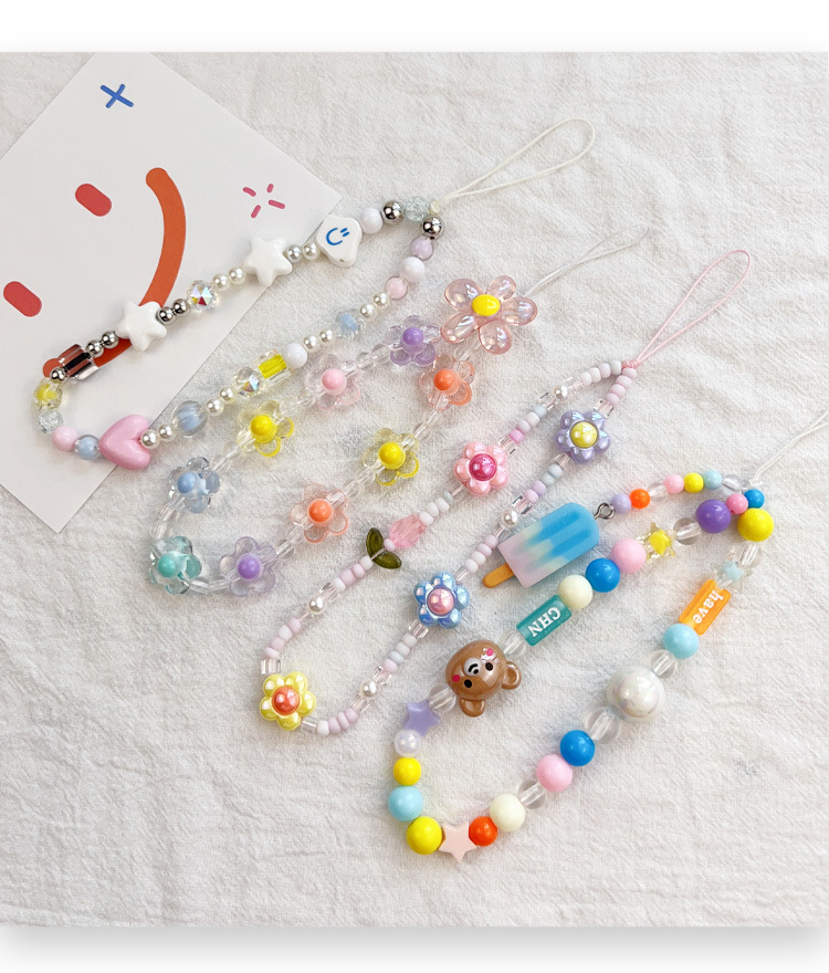 15g Weight Mobile Phone Chain Classification 1 Piece Quantity Resin Material Star, Bear, Flower Pattern Beaded Design Cute Style Cute Star Bear Flower Resin Beaded Mobile Phone Chain 无