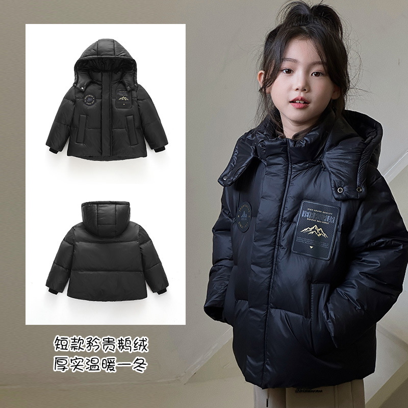 Chaquetas de plumón para niños hombres y mujeres gruesas medias y largas calientes invierno oro negro diamante negro ropa de niños mediana y grande chaqueta corta
