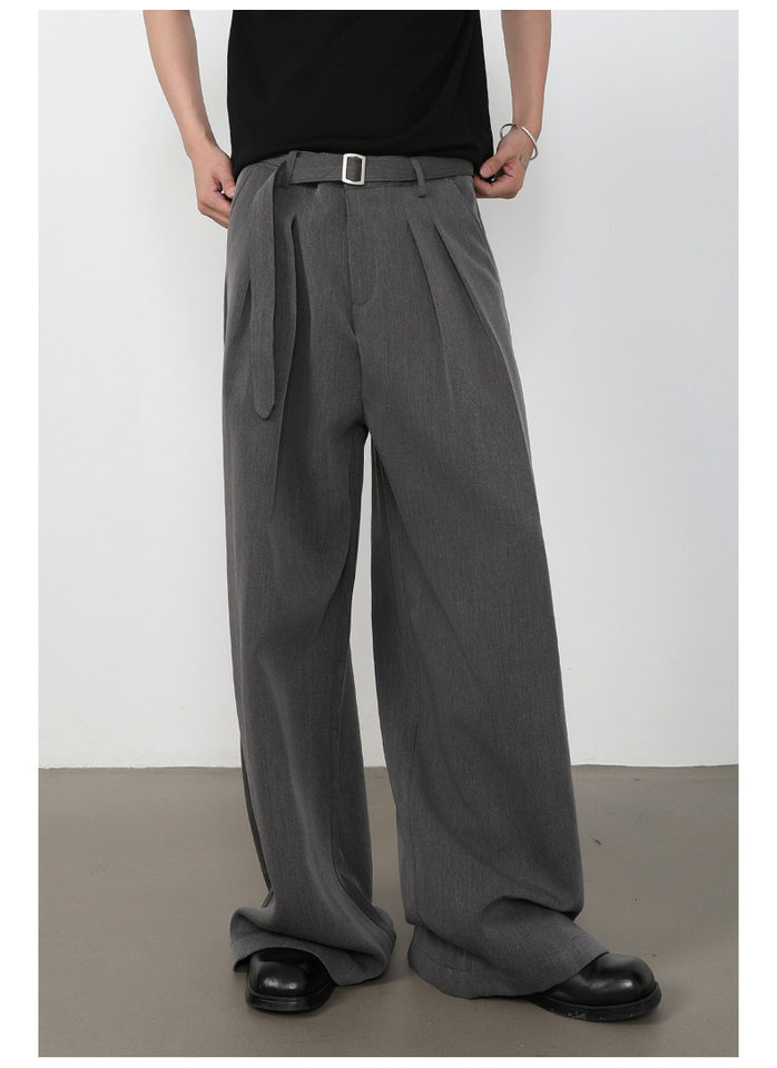 Quần tây nam dáng chữ A xếp ly đôi, cắt may 3D, vải rủ màu trơn, quần dài casual — màu xám, màu đen chi tiết 15