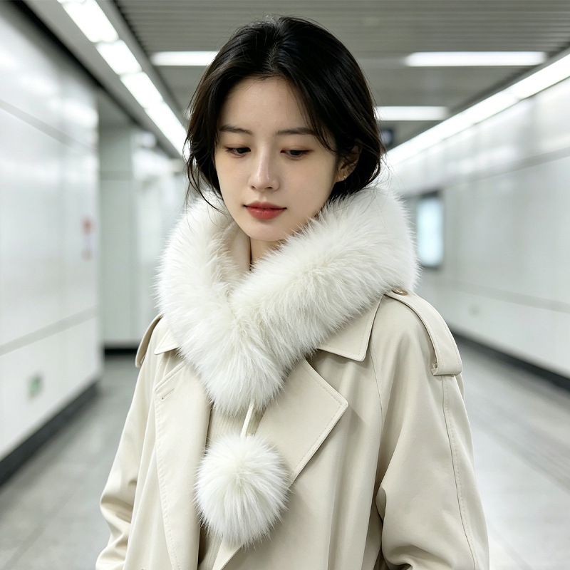 맞춤형 겨울 털공 쇼트 목도리 모조 모피 백합 보온 털넥 목도리 한국판 마그네틱 스냅 털목도리