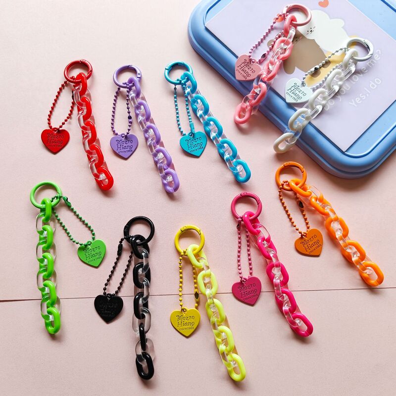 Acrylic chain pendant color spring buckle paint love piece key chain pendant handmade DIY jewelry accessories