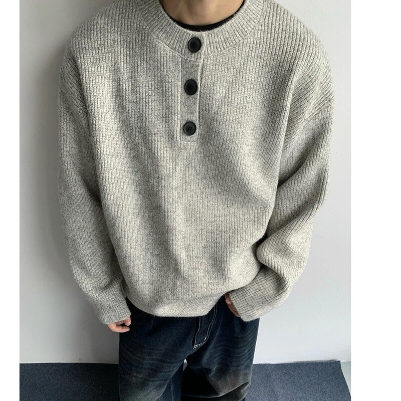 Designer Autumn and Winter V Neck Knitwear Men's Button Japanese Style Retro Lazy Style Top Loose Trendy Brand Knitwear