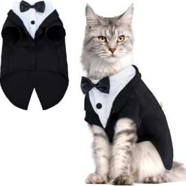 亚马逊猫咪燕尾服 服装与领结万圣节婚礼生日连体衣