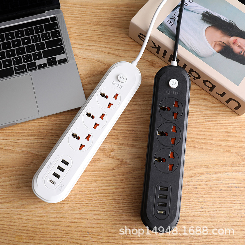 CX-T17# USB3个+Type-C 1个 充电插座  PD排插 2米礼盒东南亚插座