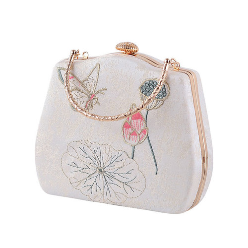 New retro Chinese style flower embroidered evening bag, portable Hanfu style cheongsam bag, one-shoulder crossbody bag, dress bag
