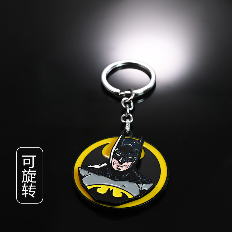 Movie Marvel DC Cartoon Batman Keychain Car Keychain School Bag Pendant Rotatable Decompression Artifact