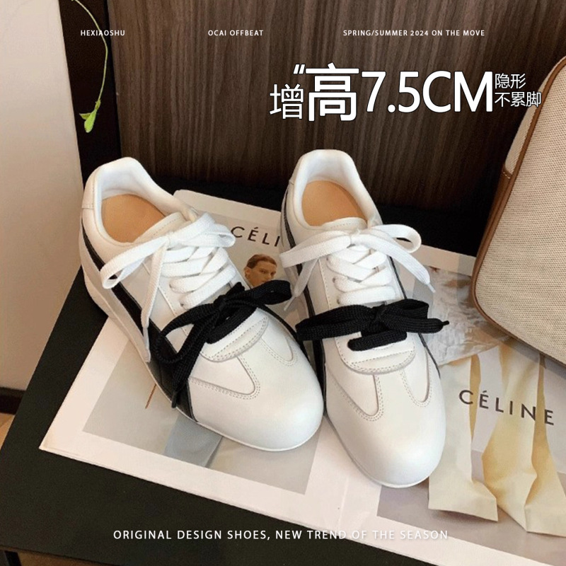 真皮复古内增高双色带德训鞋女休闲百搭时尚透气运动鞋阿甘鞋单鞋|undefined