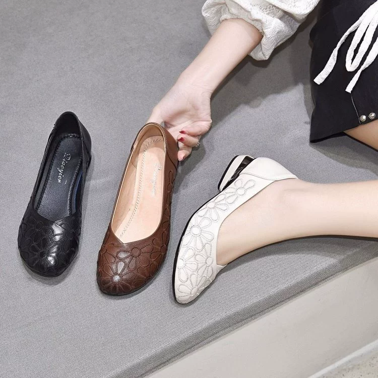 2024 весна и осень новые туфли мягкие кожаные одиночные туфли с вышивкой из кожи ретро национальный стиль туфли женские весенние высокие значения лица