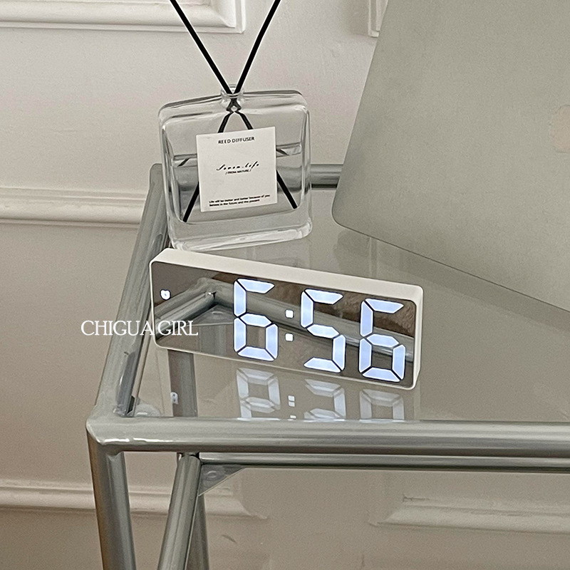 Ins Mute Digital Electronic Clock Alarm Clock Luminous Mirror Student Desktop Smart Simple Multifunctional Clock Desktop