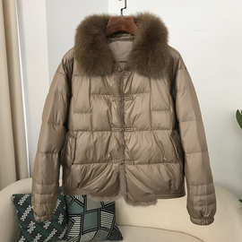 羽绒服短款女高端高级感显瘦宽松时尚复古盘扣拼接水貂毛羽绒外套