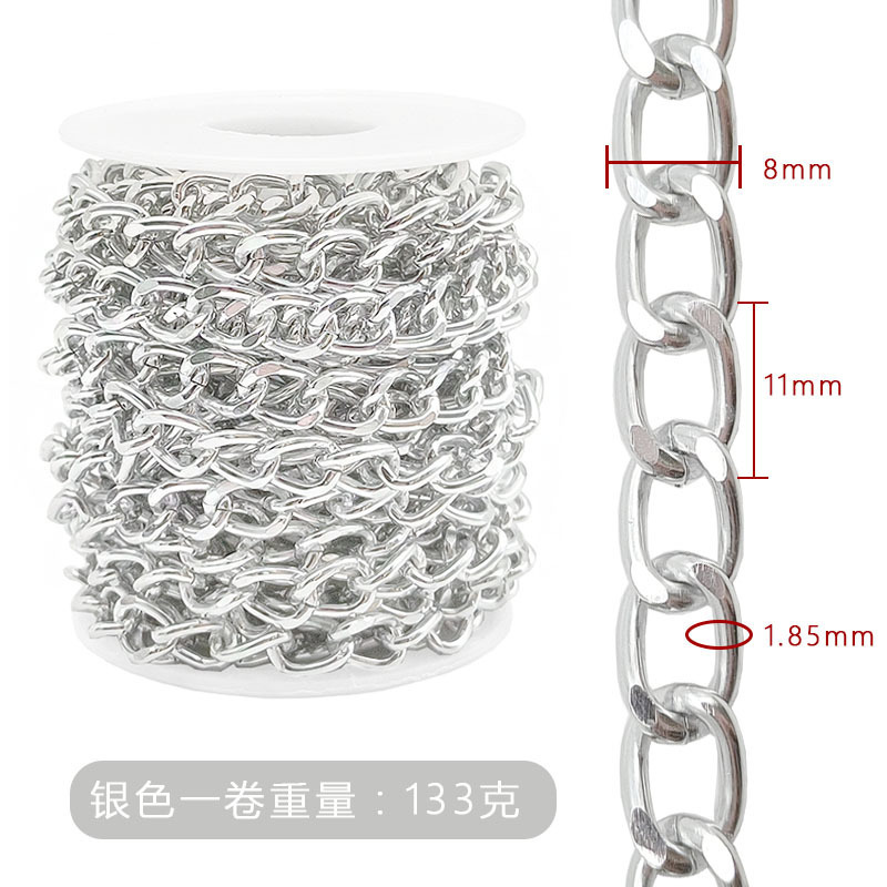 Collar artesanal transfronterizo cadena de aluminio semiacabada de 5 metros con accesorios de joyería de bricolaje en rollo Cadena metálica decorativa de equipaje
