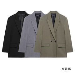 独立駅アマゾン速売通ソース欧米のクロスボーダー婦人服卸売女性用ゆるいダブルボタンスーツのコート