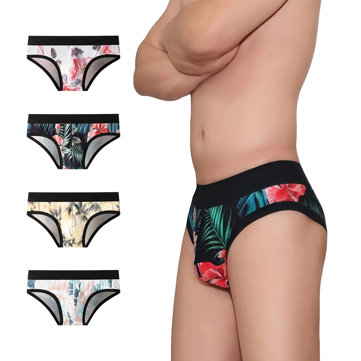 Popular Foreign Trade Ice Silk Men's Underwear, New Fashionable Printed Large Size Loose Men's Briefs, Comfortable Men's Underwear